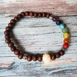 Handmade Wood Beaded Chakra Yoga Bracelet